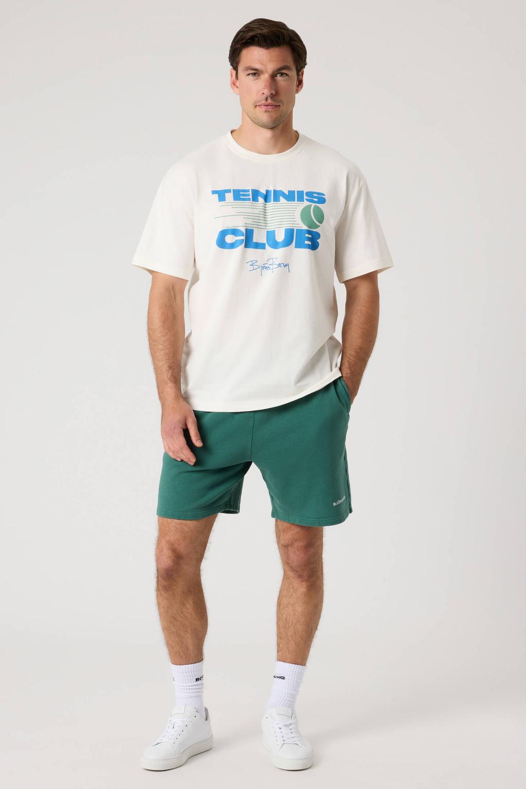 Ecru en blauwe heren Björn Borg T-shirt van katoen met printopdruk, korte mouwen en ronde hals