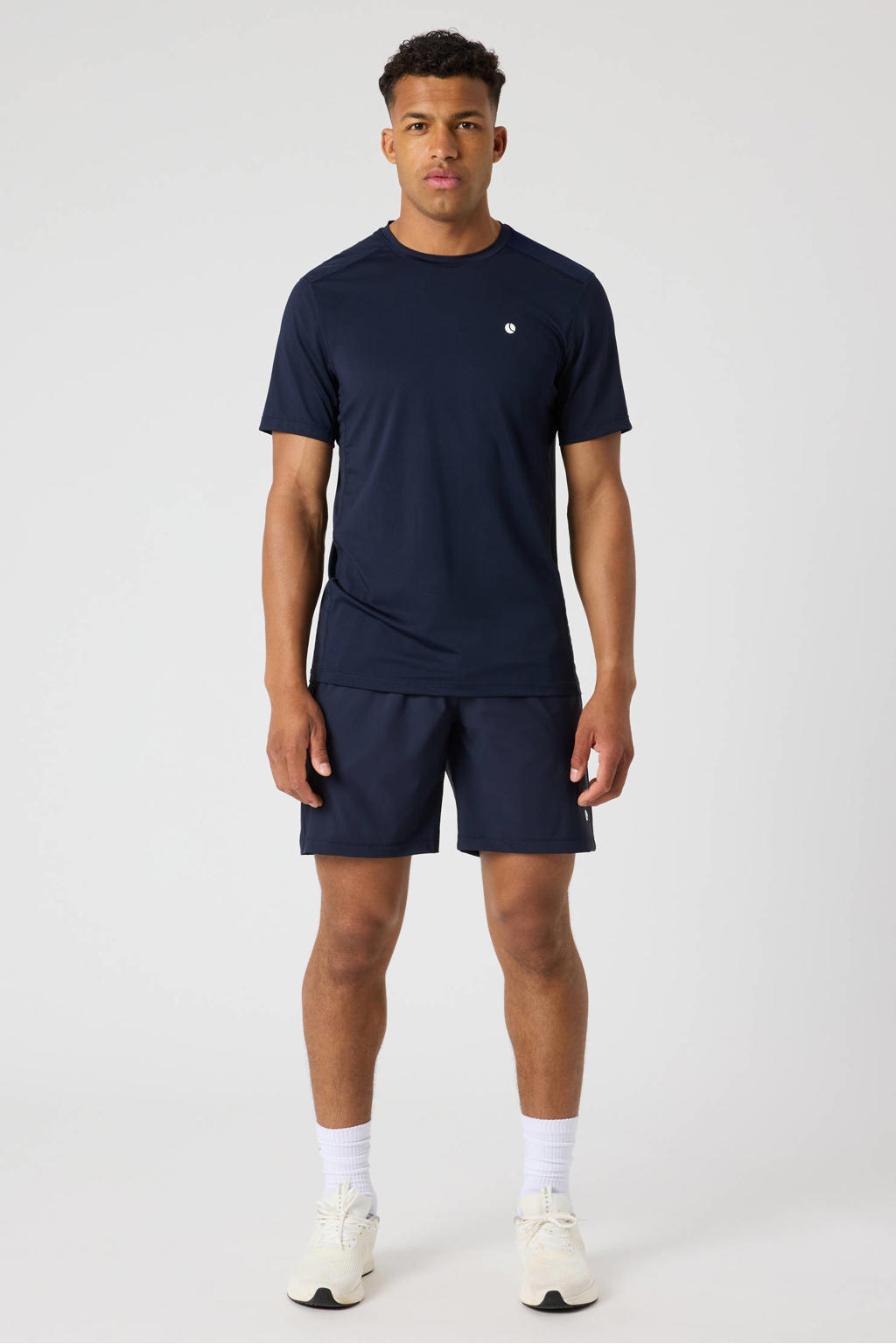Donkerblauwe heren Björn Borg sportshirt mesh panel van polyester met effen, korte mouwen en ronde hals