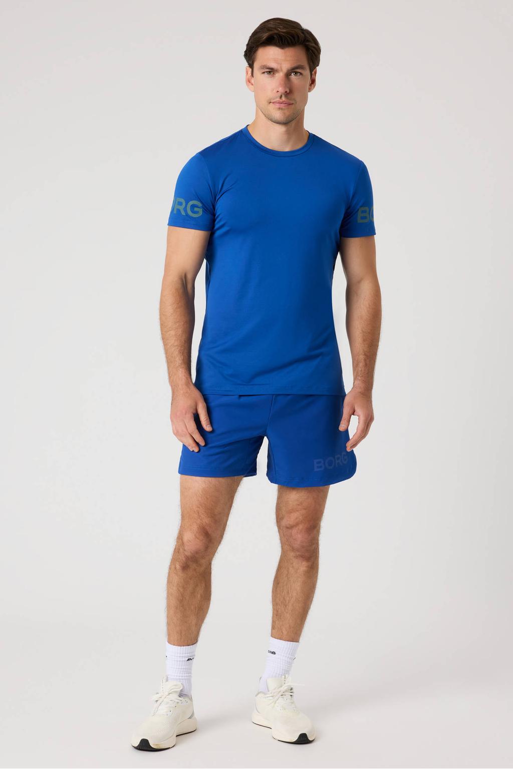 Blauwe heren Björn Borg sportshort van polyester met regular fit, regular waist, elastische tailleband met koord en effen