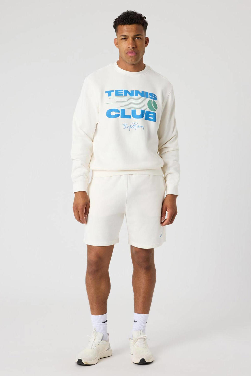 Ecru heren Björn Borg sweater met printopdruk, lange mouwen en ronde hals