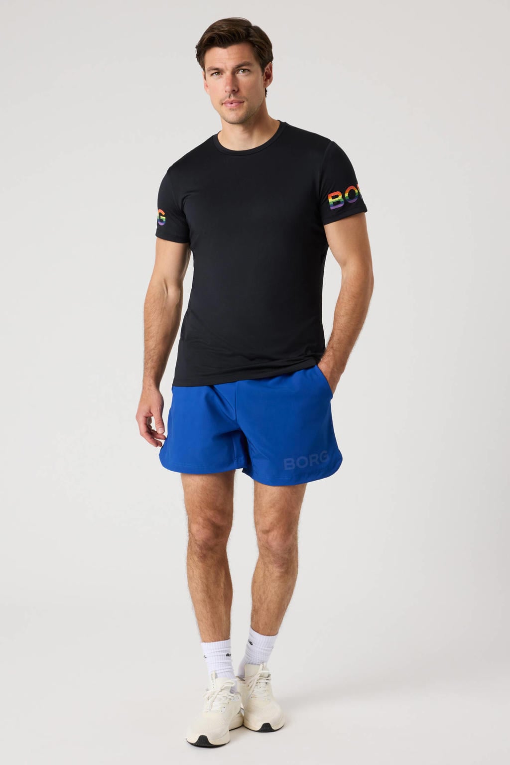 Zwarte heren Björn Borg sportshirt van polyester met effen, korte mouwen en ronde hals