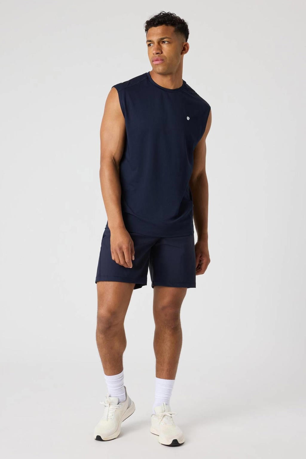 Blauwe heren Björn Borg sportsinglet Ace van polyester met effen en ronde hals