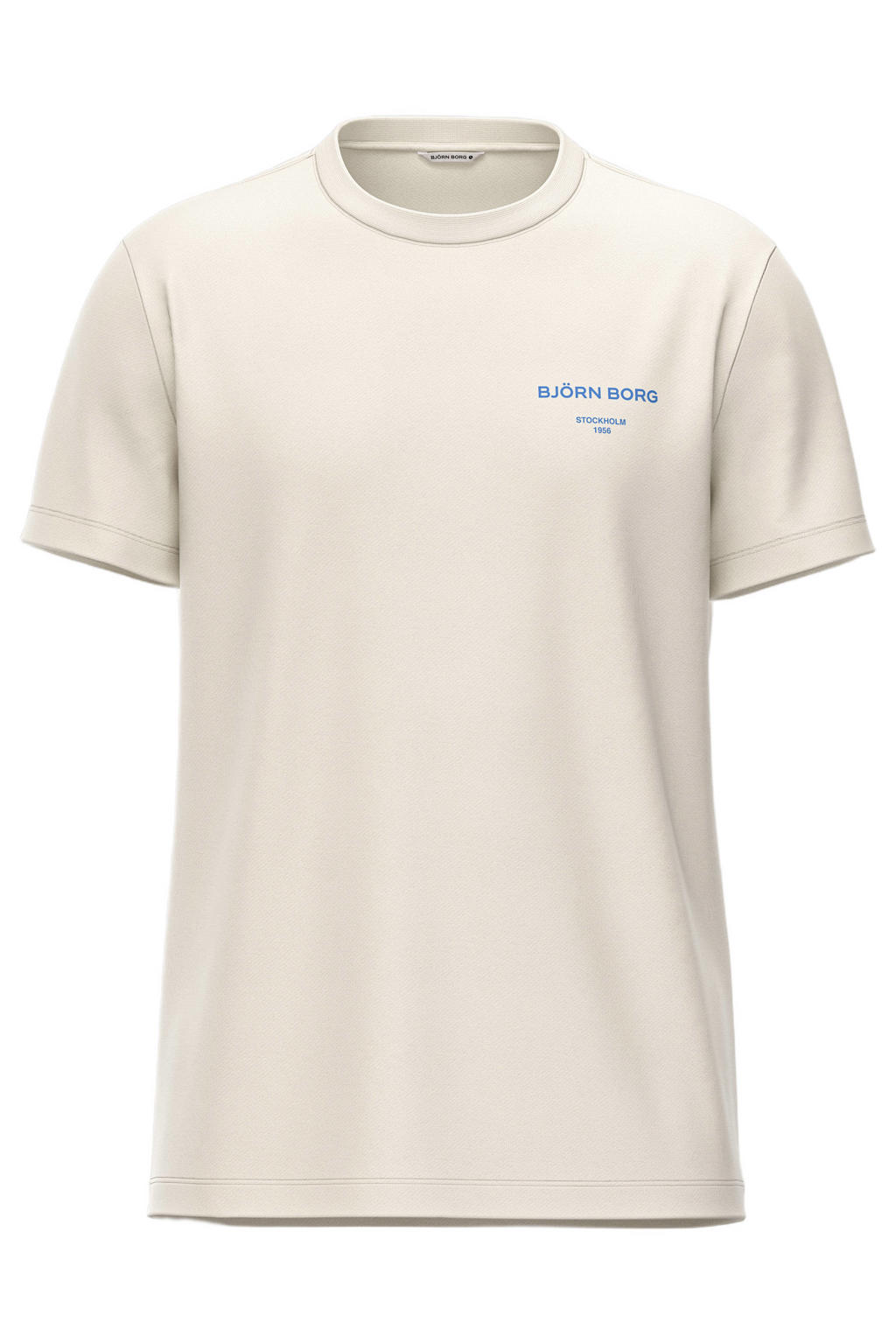Ecru heren Björn Borg T-shirt ESSENTIAL van katoen met effen, korte mouwen en ronde hals