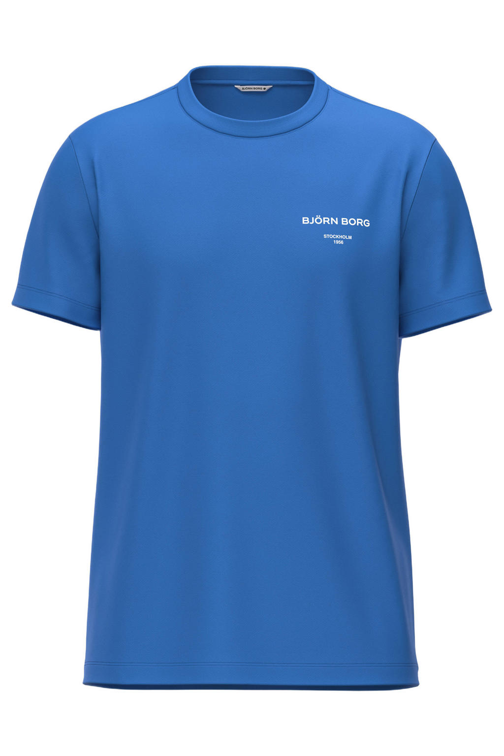 Blauwe heren Björn Borg T-shirt ESSENTIAL van katoen met effen, korte mouwen en ronde hals