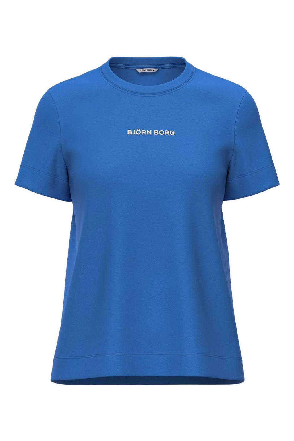 Blauwe dames Björn Borg T-shirt van katoen met logo dessin, korte mouwen en ronde hals