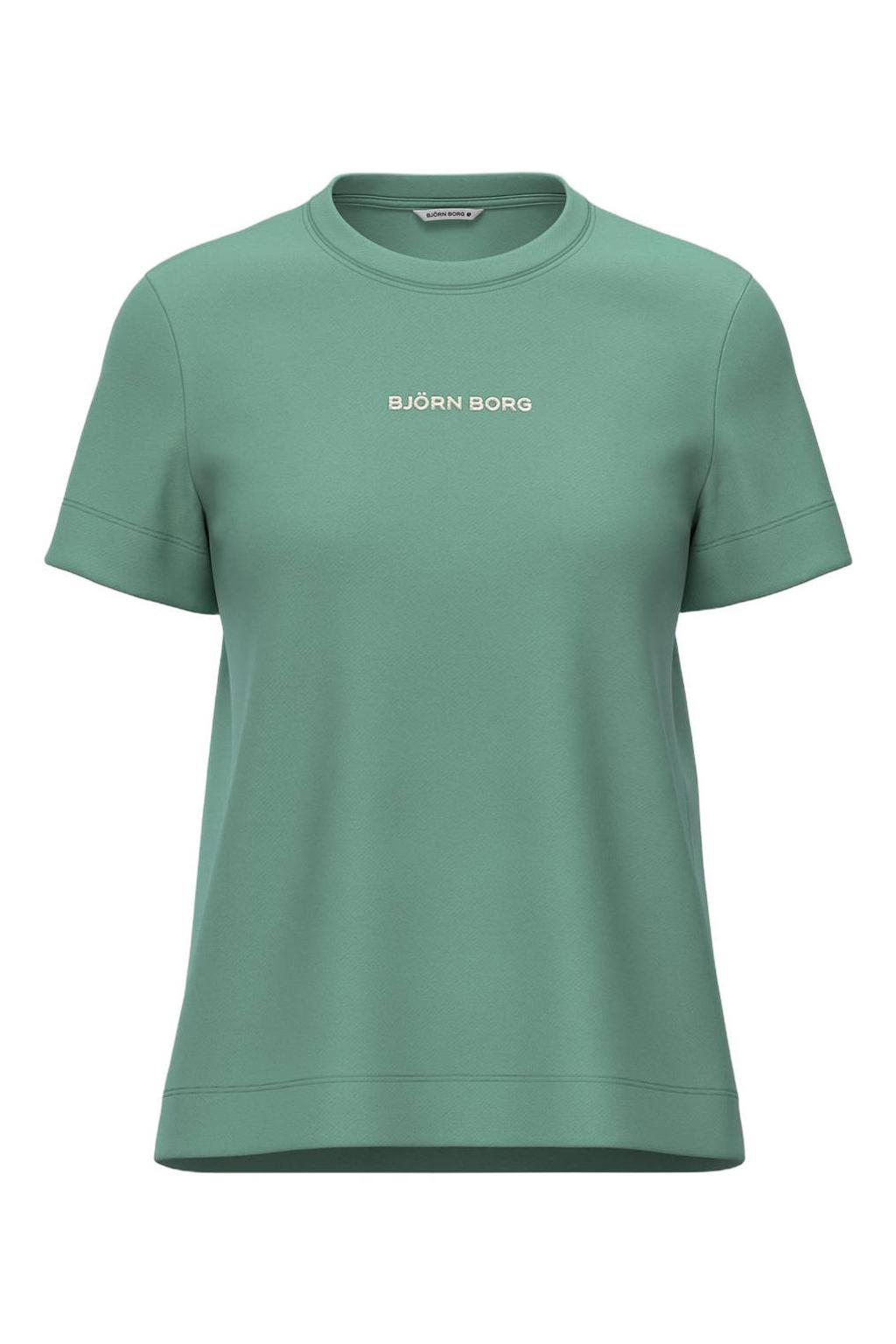 Groene dames Björn Borg T-shirt van katoen met logo dessin, korte mouwen en ronde hals