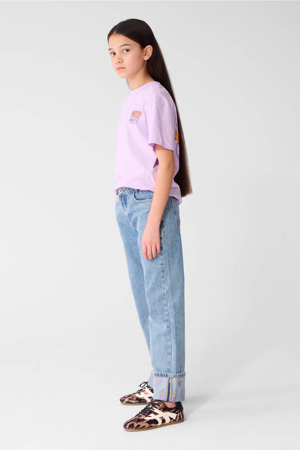 Lilakleurige meisjes Shoeby T-shirt van katoen met backprint, korte mouwen en ronde hals