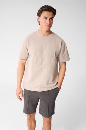 regular fit T-shirt met print - lichtbruin