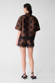 thumbnail: Shoeby Studio wide leg regular waist casual short met stippen bruin