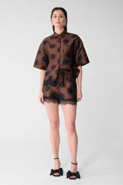 thumbnail: Bruin en zwarte dames Shoeby Studio wide leg regular waist casual short met stippenprint