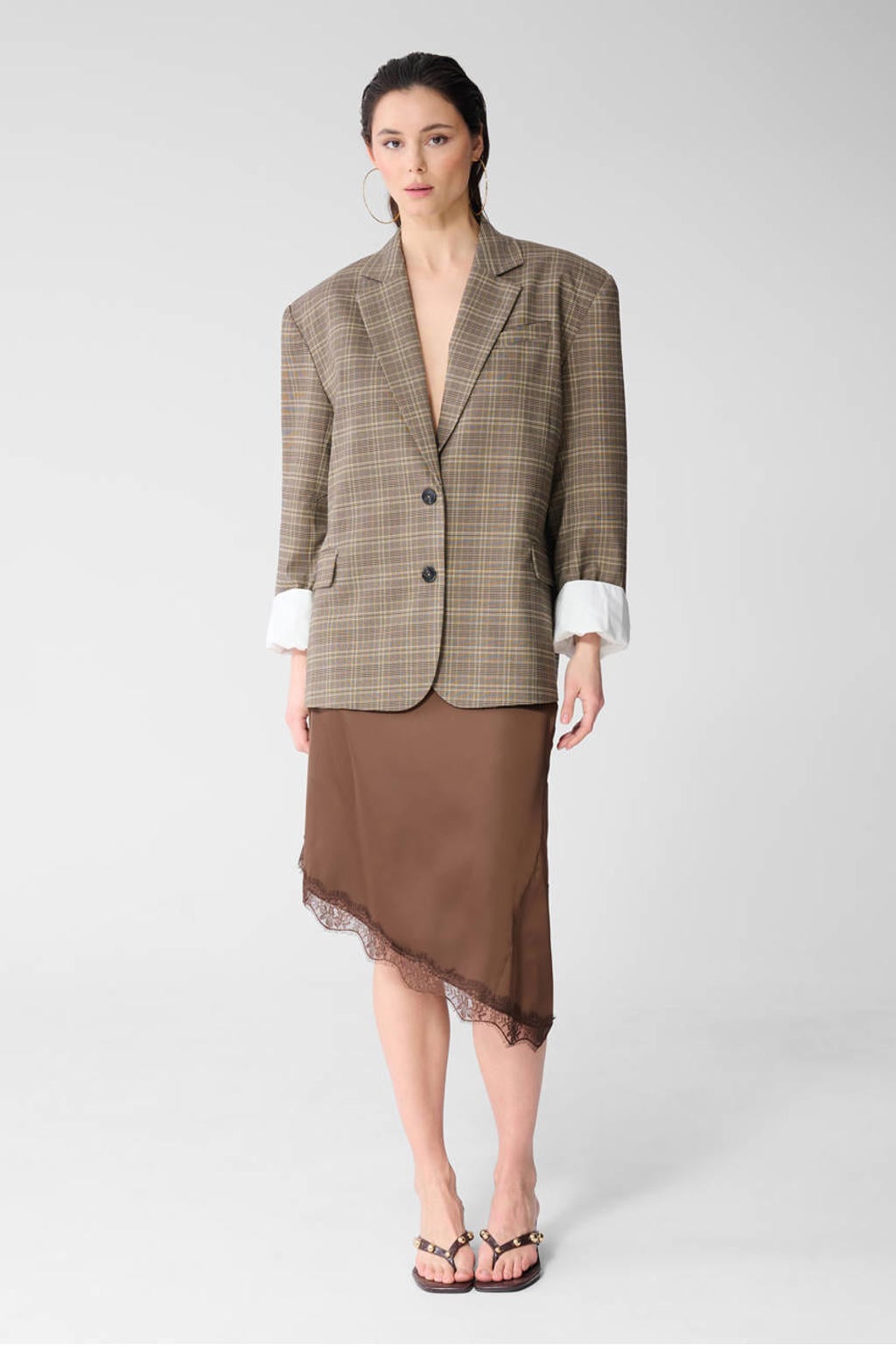 Bruine dames Shoeby Studio midi rok gemaakt van polyester en met elastische tailleband
