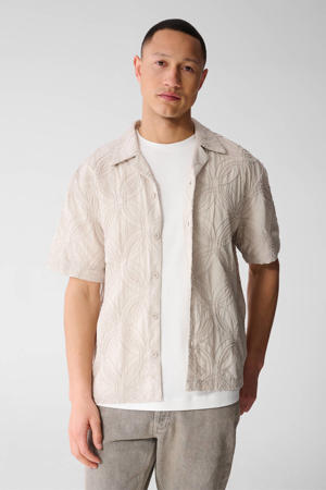 regular casual overhemd met ingebreid patroon beige