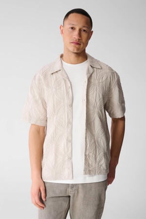 regular casual overhemd met ingebreid patroon beige