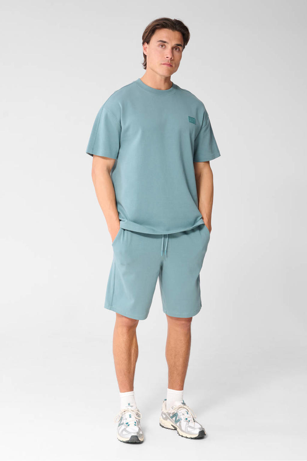 Donkergroene heren Shoeby regular fit T-shirt van katoen met logo dessin, korte mouwen en ronde hals