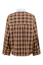 thumbnail: Shoeby Studio oversized geruite blouse bruin