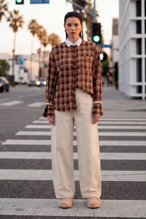 oversized geruite blouse bruin