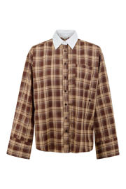 thumbnail: Shoeby Studio oversized geruite blouse bruin