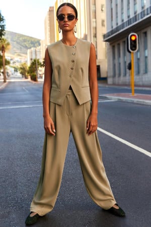 wide leg high waist broek beige