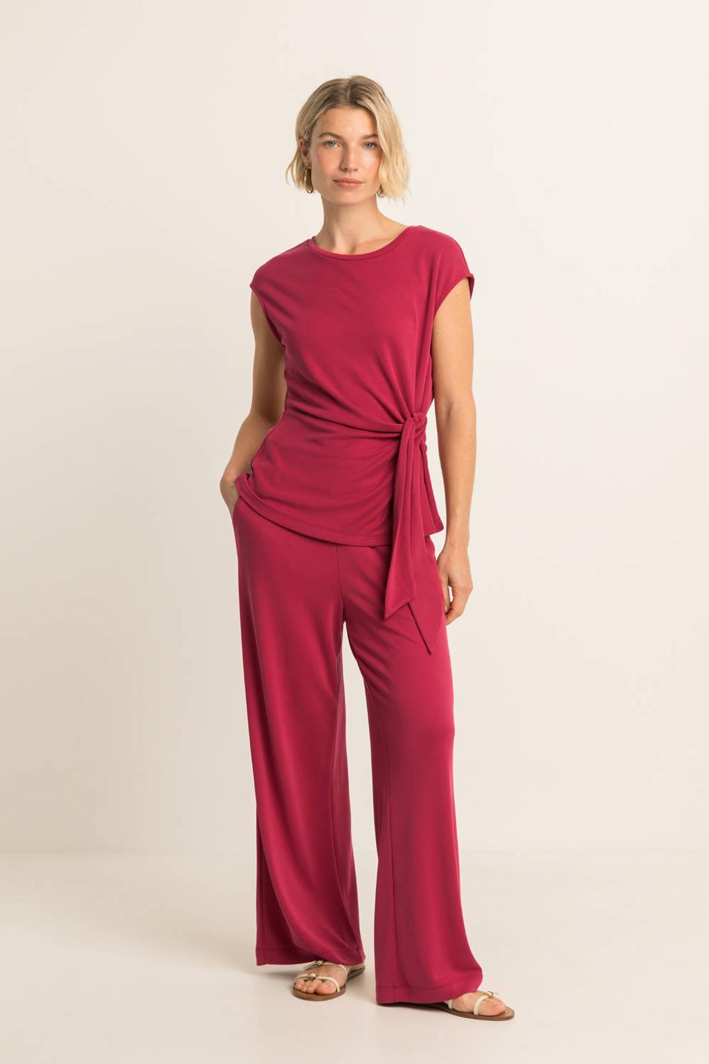Rode dames Expresso top van viscose met effen en ronde hals