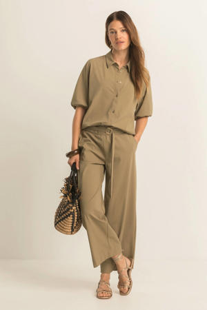 wide leg broek travelstof kakigroen