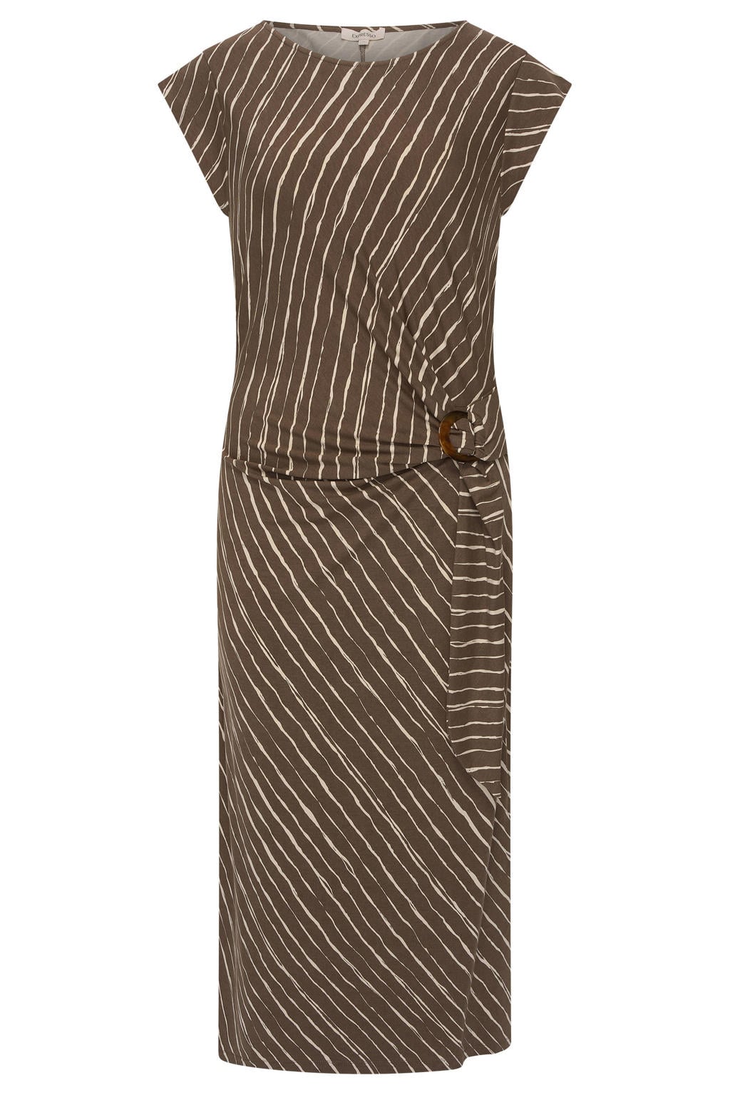 Bruin en ecru dames Expresso midi jurk jersey van modal met ronde hals