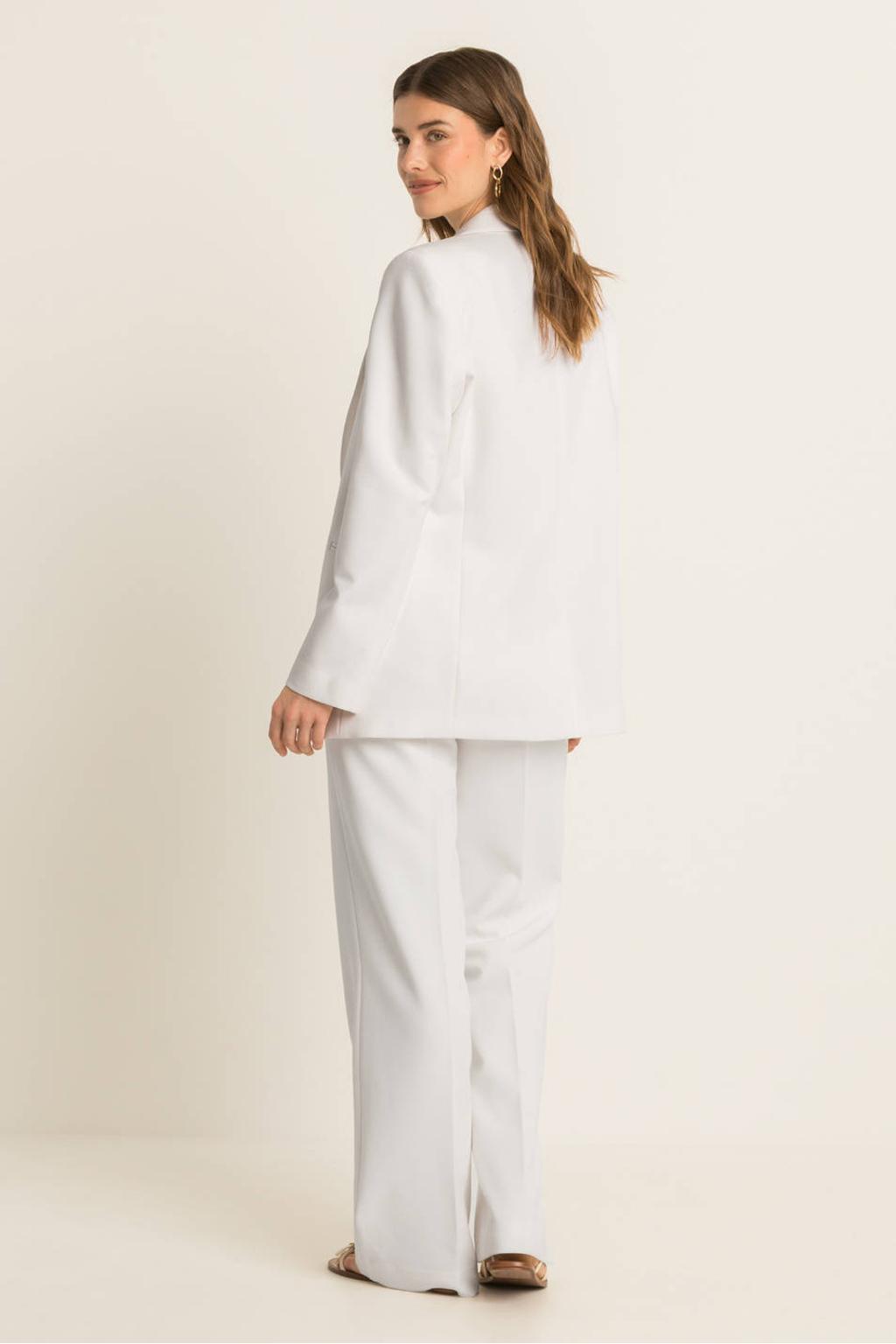 Witte dames Expresso oversized blazer van polyester met effen, lange mouwen, reverskraag, knoopsluiting en geweven detail