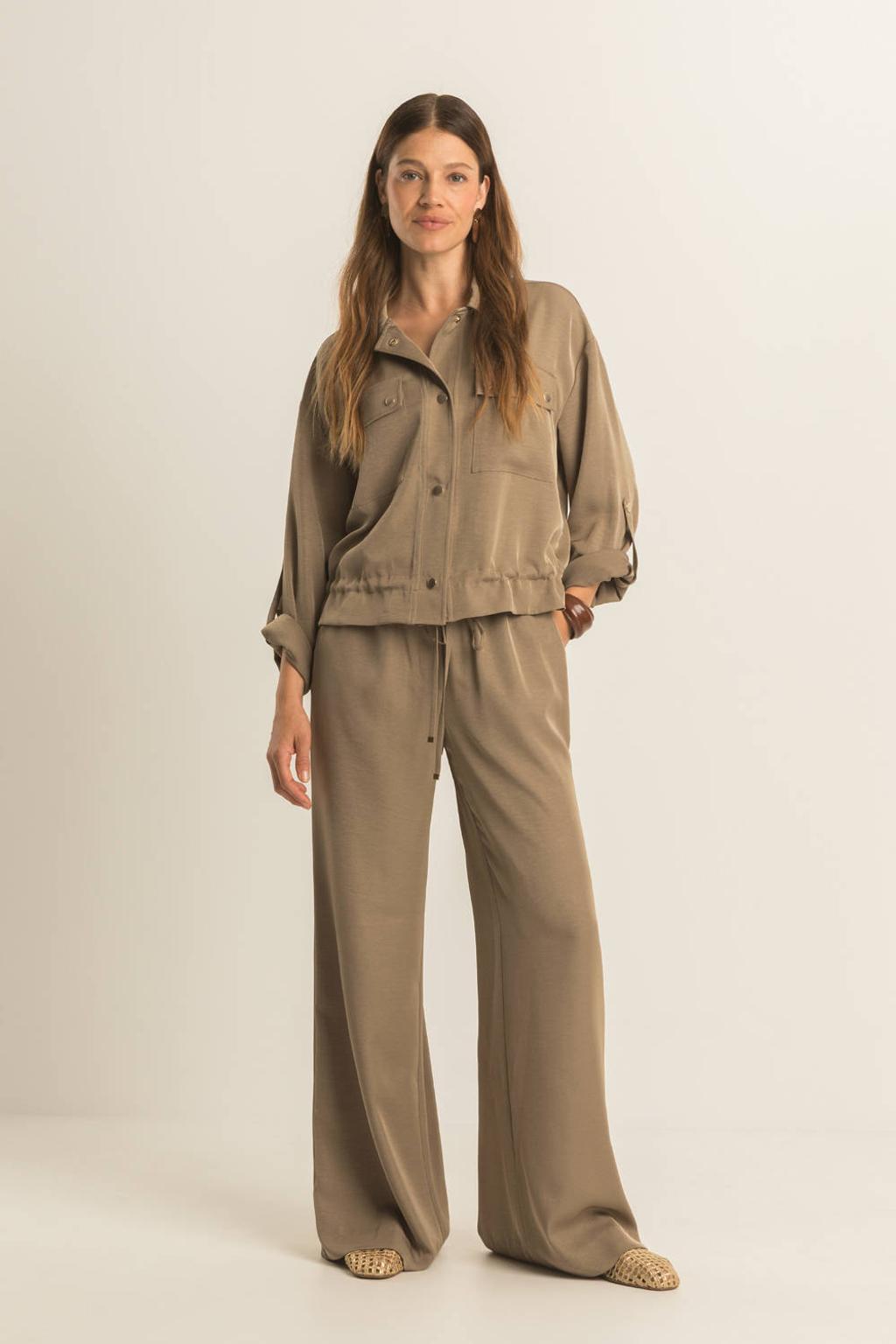 Camelkleurige dames Expresso jasje van polyester met effen, lange mouwen, klassieke kraag, knoopsluiting en geweven detail