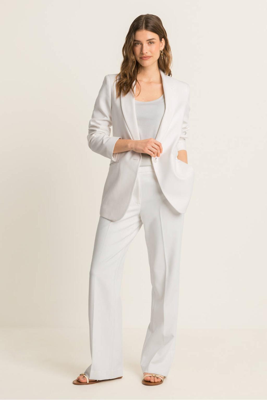 Witte dames Expresso wide leg high waist pantalon met rits, haak- en knoopsluiting en effen
