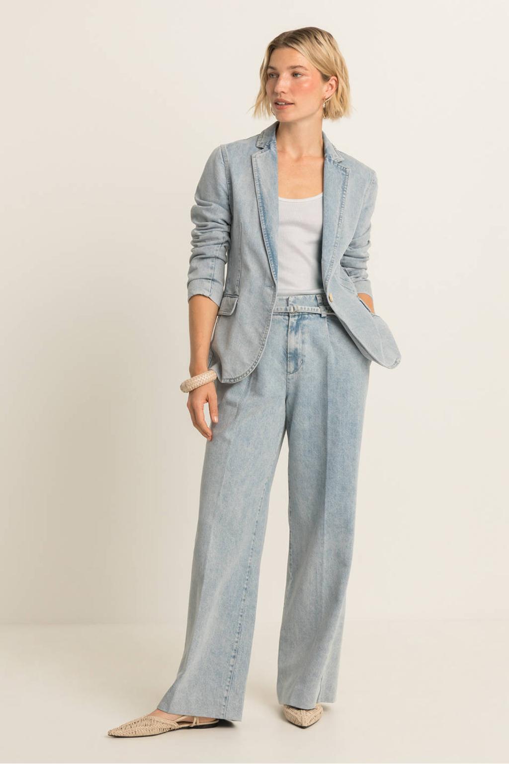 Light blue denim dames Expresso high waist wide leg jeans van denim met rits- en knoopsluiting en effen