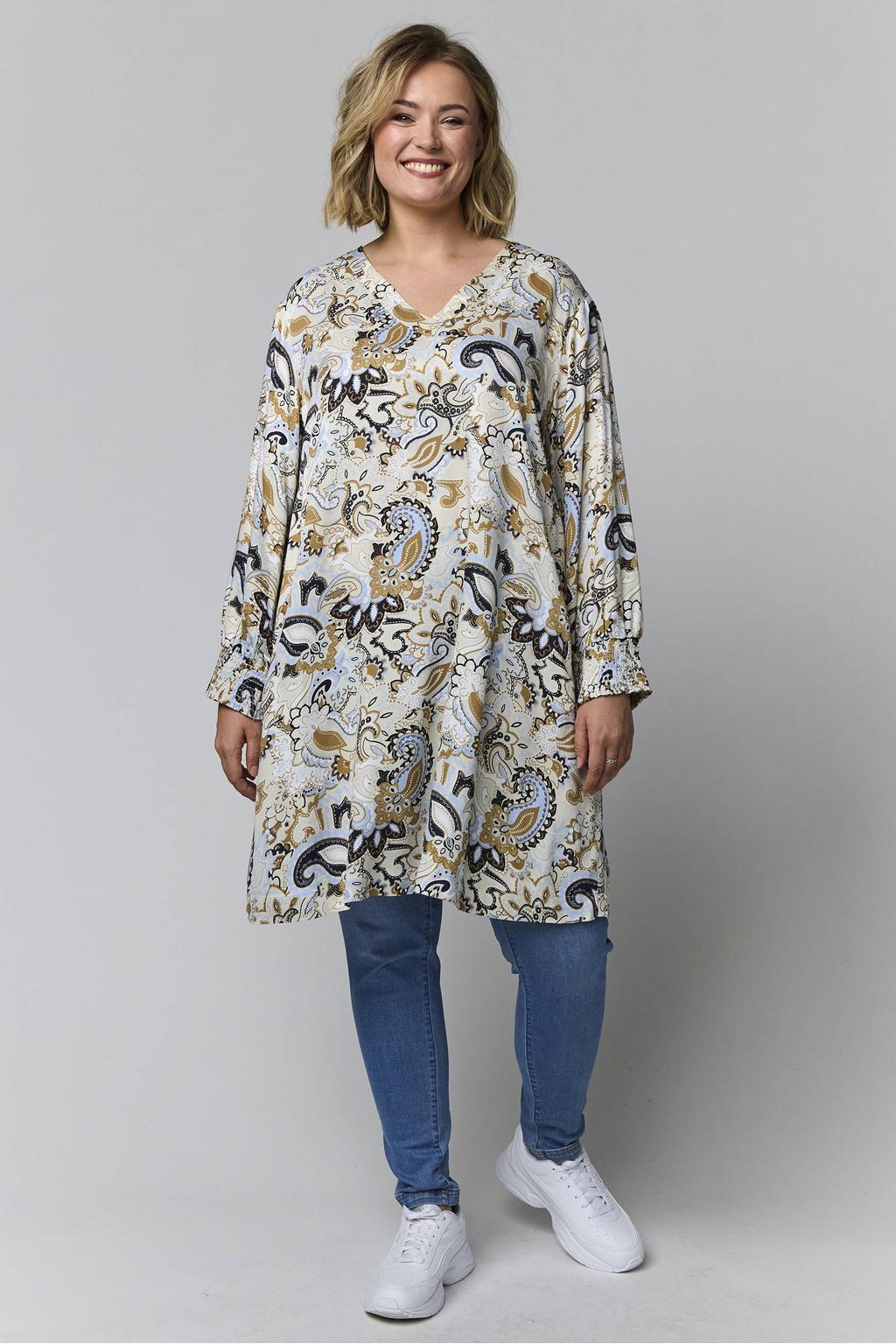 Multikleurige dames Gozzip tuniek Plus Size meerkleurig van viscose met paisley print en lange mouwen