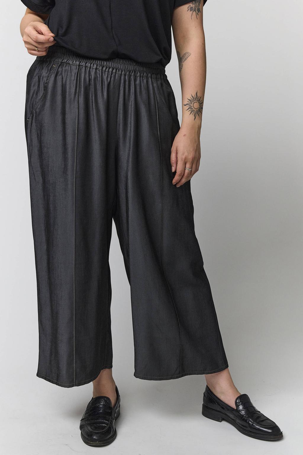 Zwarte dames Gozzip wide leg broek van viscose met high waist en effen