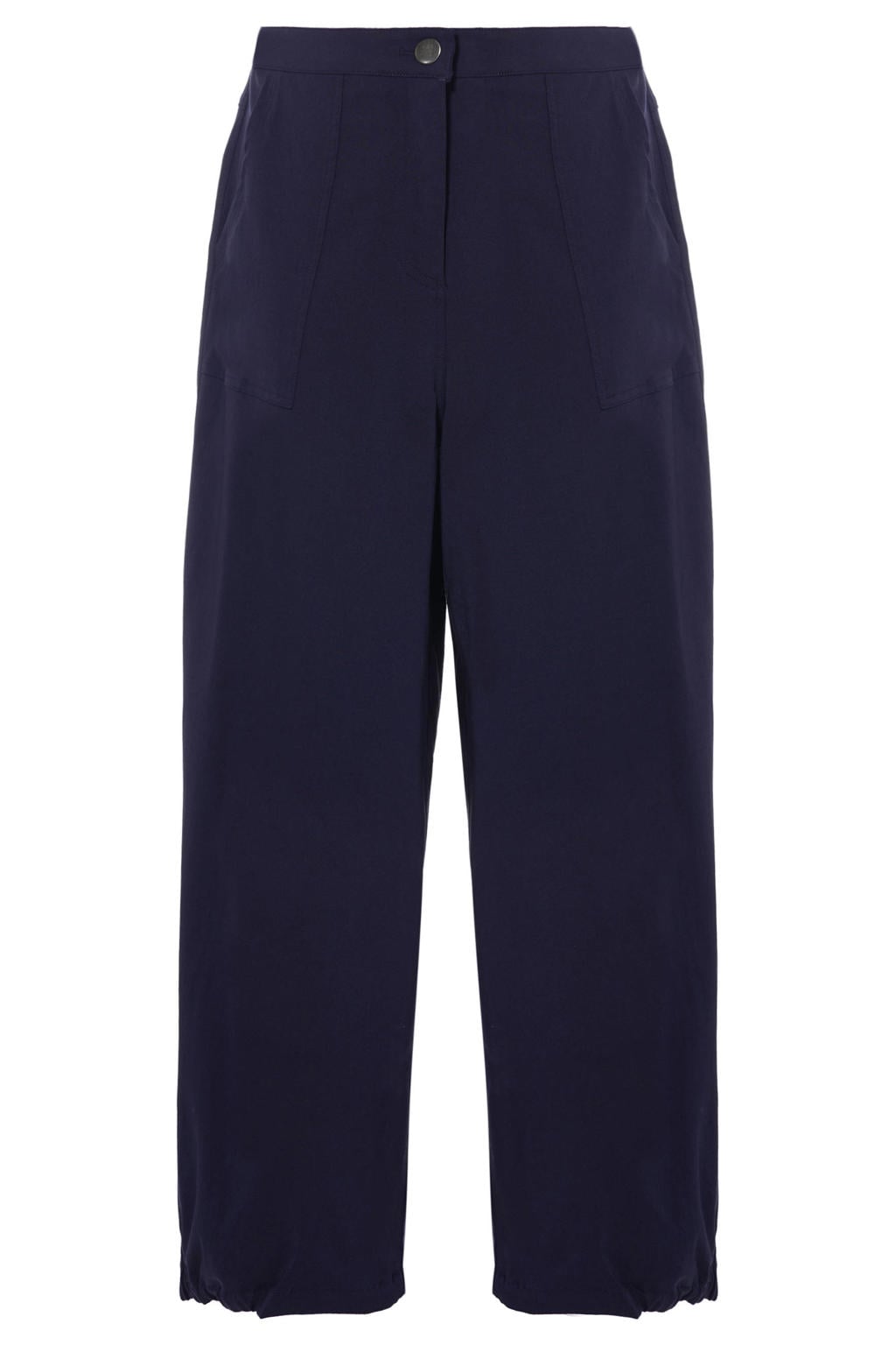 Donkerblauwe dames Gozzip high waist ballon broek van polyester met rits- en knoopsluiting en effen