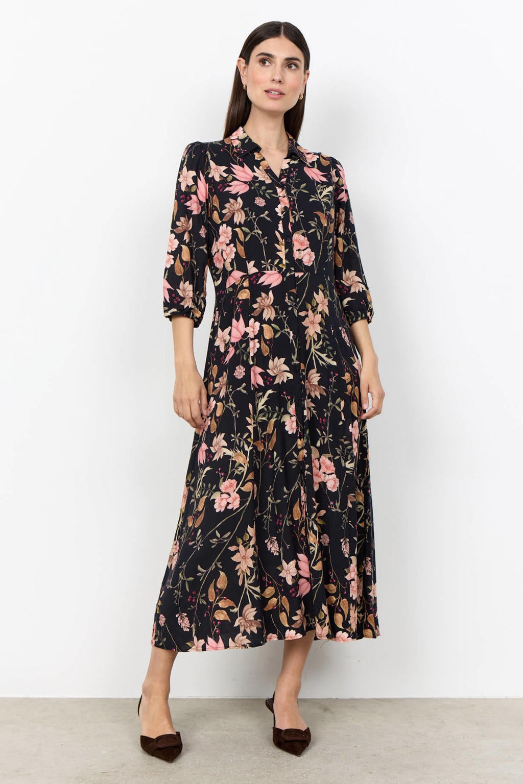 Soyaconcept viscose gebloemde blousejurk - zwart