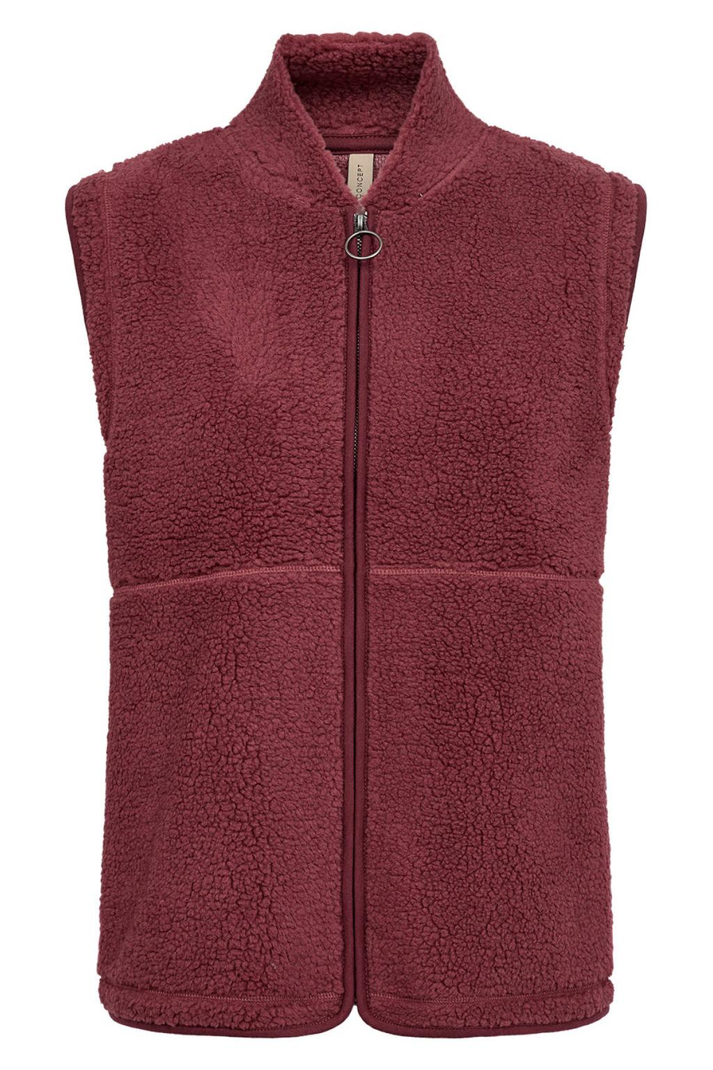 Rode dames Soyaconcept teddy gilet met effen, reverskraag en knoopsluiting