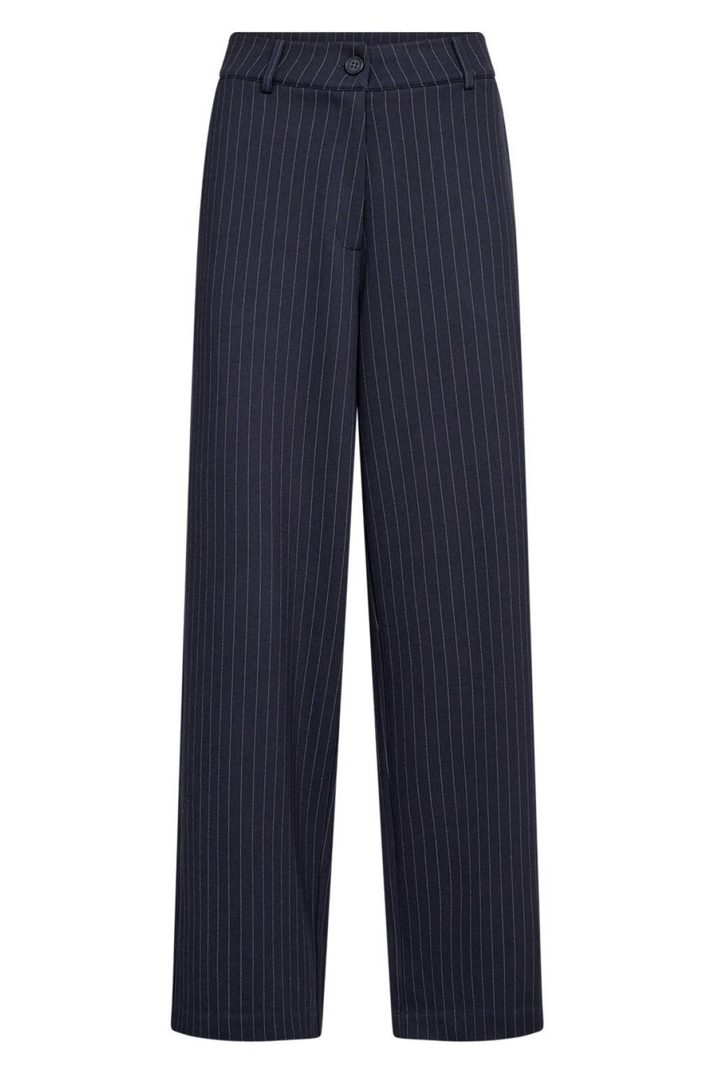 Donkerblauwe dames Soyaconcept loose fit broek van viscose met high waist
