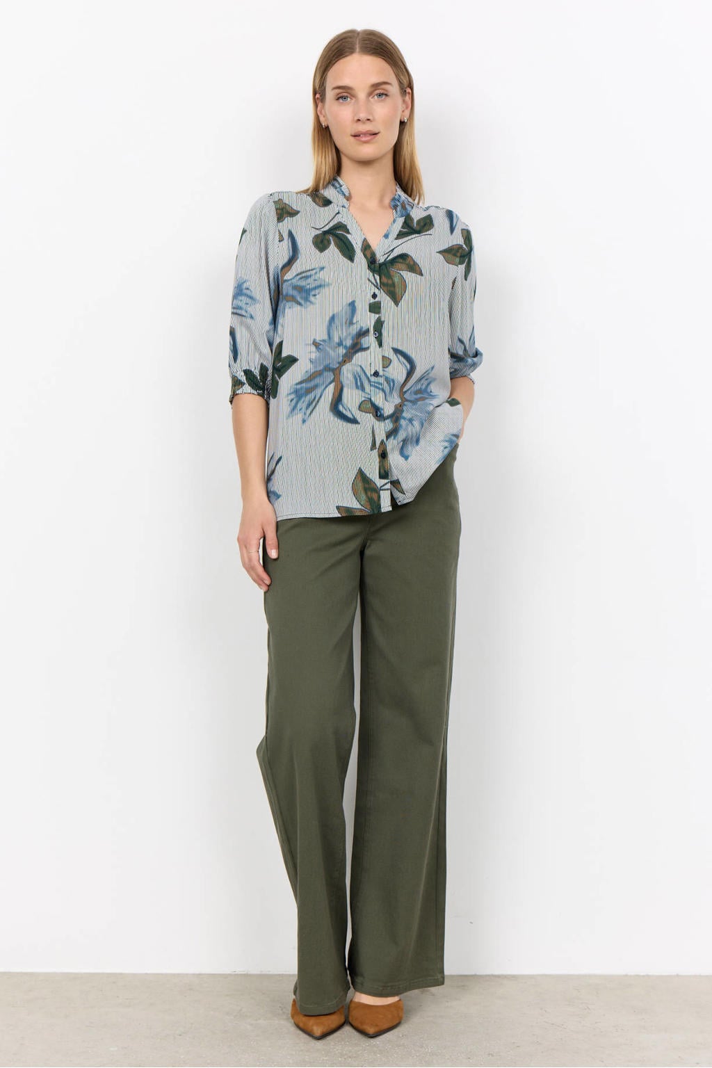 Soyaconcept viscose gebloemde blouse - blauw
