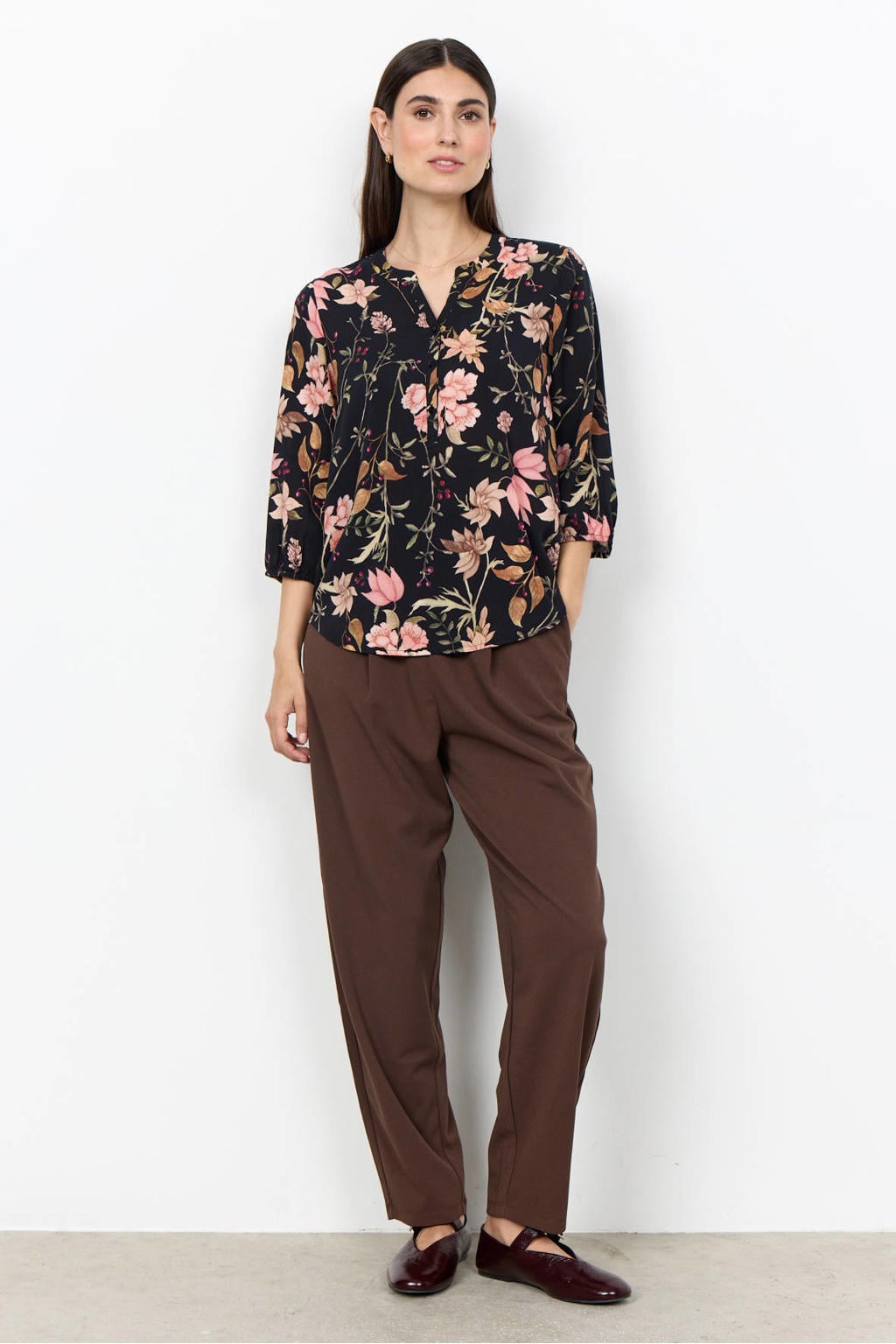 Soyaconcept viscose gebloemde blouse - zwart