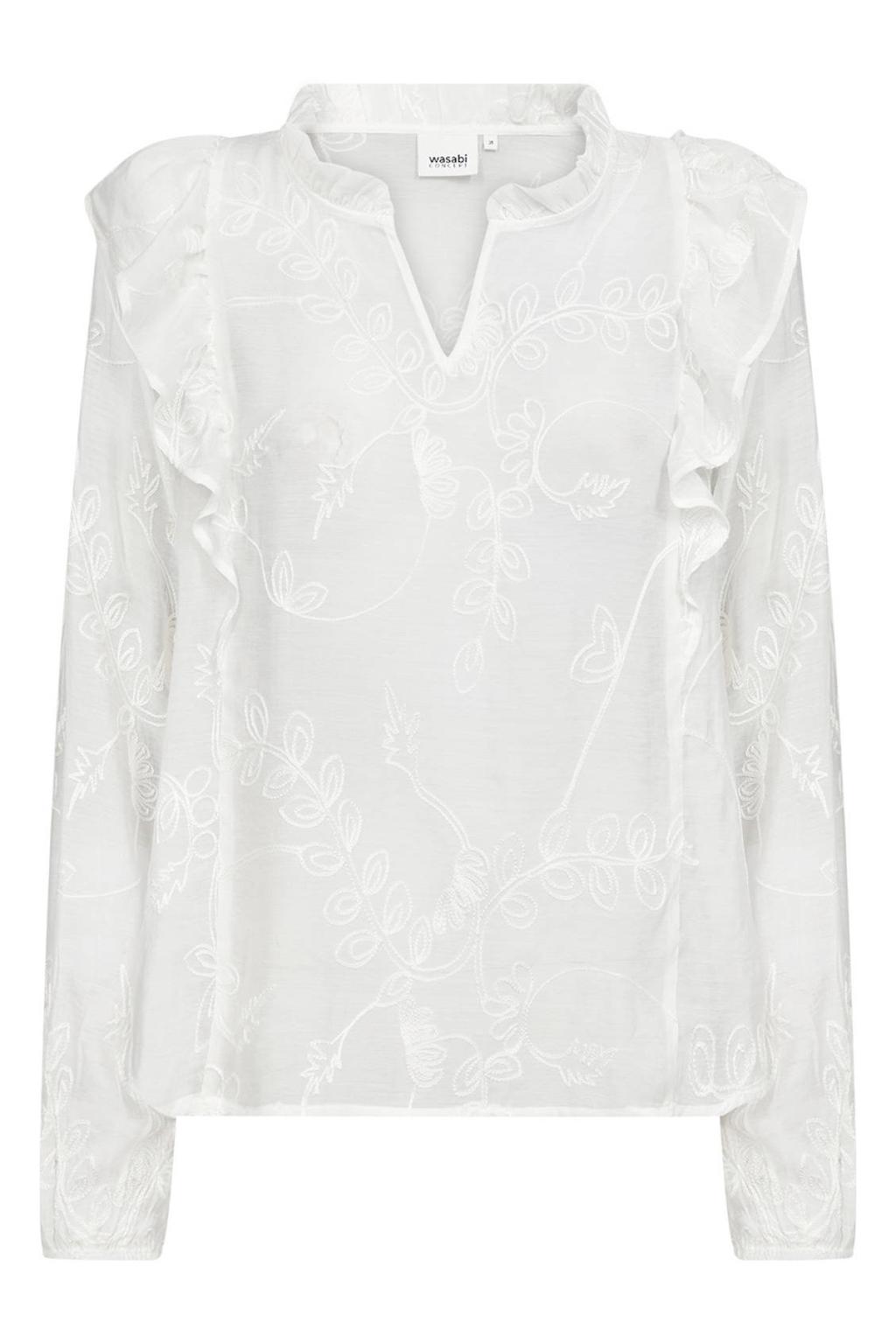 Witte dames Wasabiconcept viscose gebloemde blouse Plus Size met lange mouwen, klassieke kraag en ruches