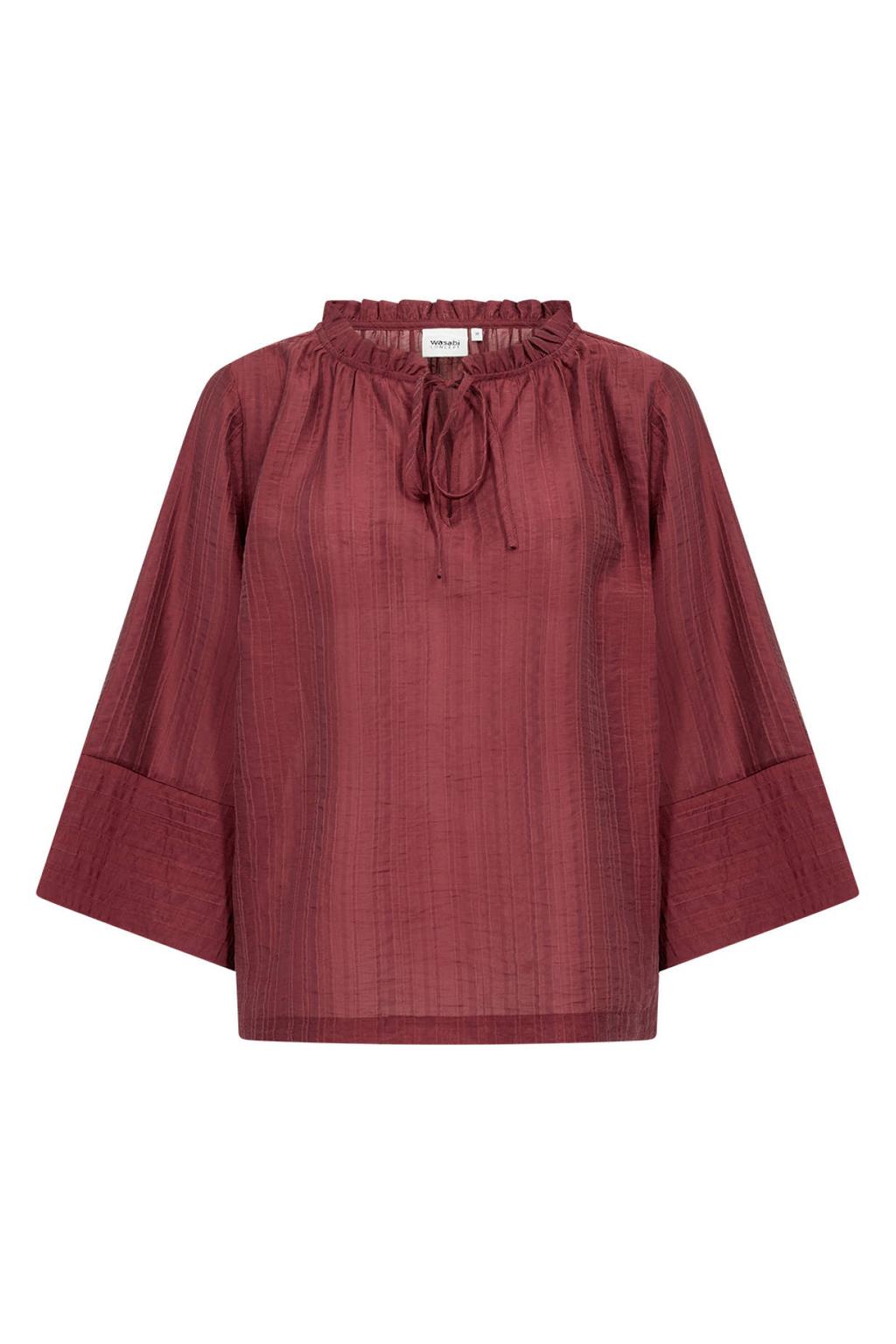Rode dames Wasabiconcept lyocell blouse Plus Size met effen, half lange mouwen, strikkraag en striksluiting