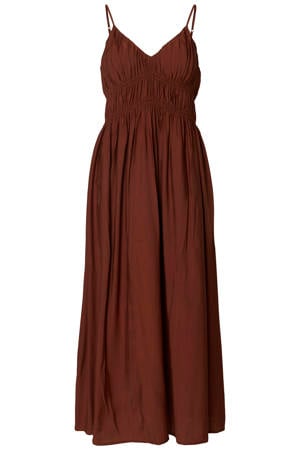 viscose zomerjurk met plooien - roodbruin