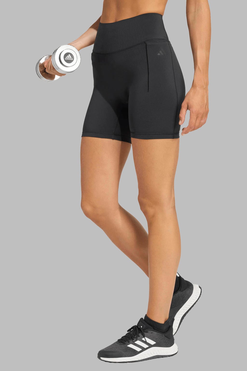 Zwarte dames adidas Performance sportshort Optimé van polyester met high waist, elastische tailleband en effen
