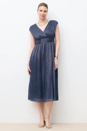 midi jurk met glitter donkerblauw