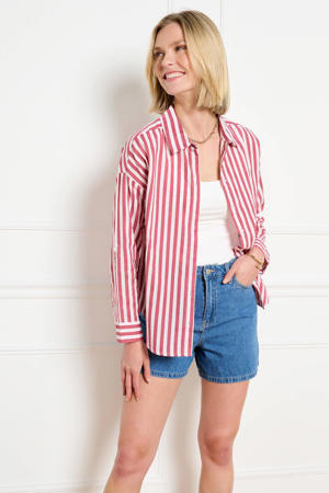 gestreepte blouse met linnen roze