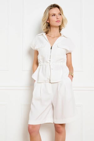 wide leg regular waist bermuda short ecru