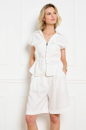 wide leg regular waist bermuda short ecru
