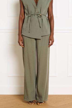wide leg high waist broek kaki