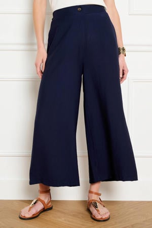 wide leg high waist broek donkerblauw