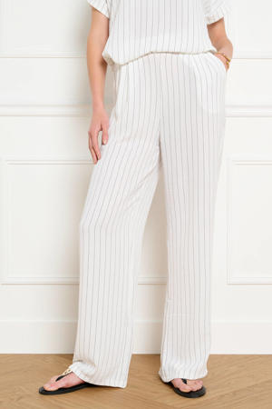 straight regular waist gestreepte broek ecru