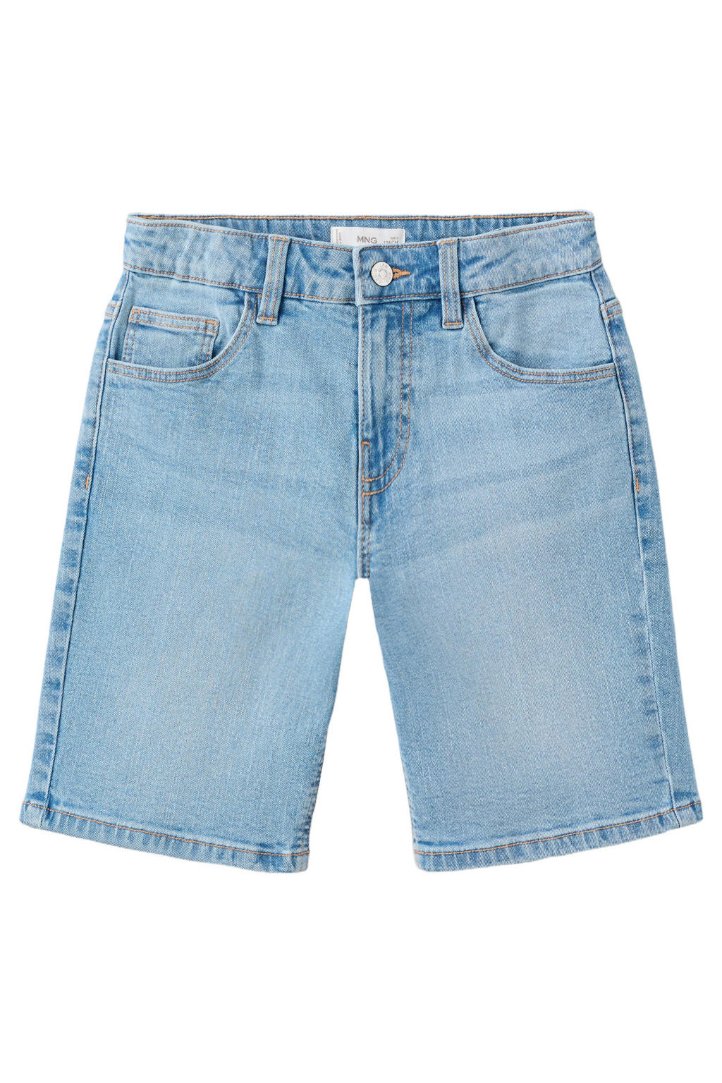 Light blue denim jongens Mango Kids short van denim met rits- en knoopsluiting en effen
