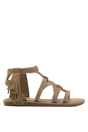 leren sandalen met franjes lichtbruin